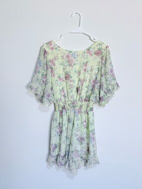 Morning Lavender Pastel Yellow Floral Flutter-Sleeve Romper